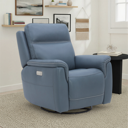 Flexsteel Sawyer Leather Swivel Glider with Power Headrest, Lumbar, Heat & Massage