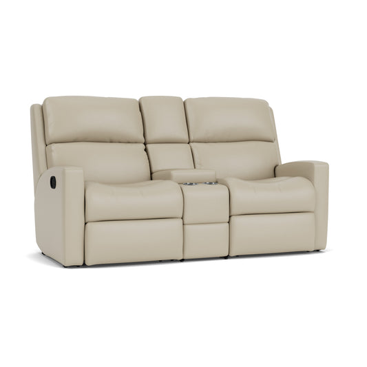 Catalina Leather Reclining Loveseat with Console - Chalk