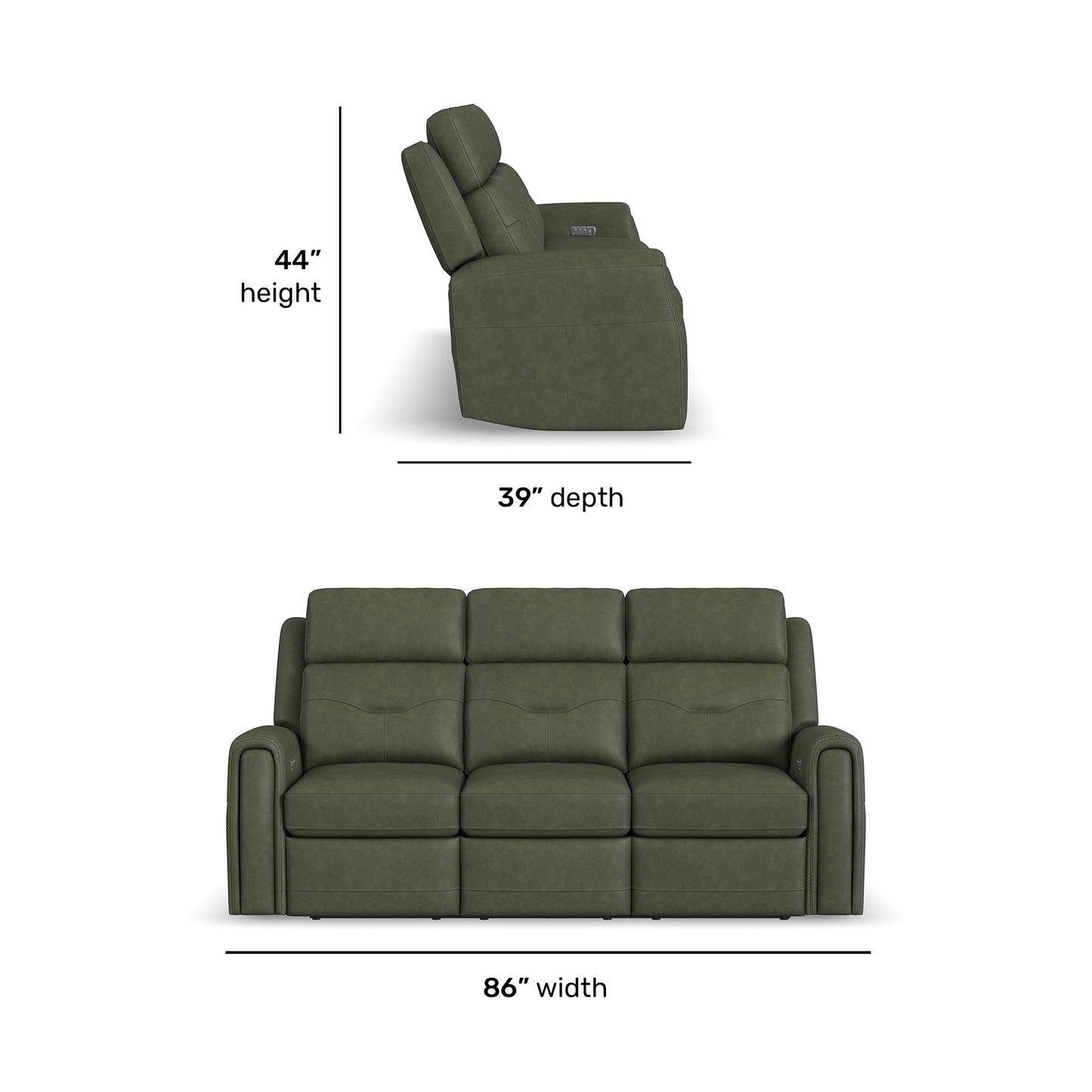 Flexsteel Felix Leather Power Reclining Sofa with Power Headrest, Lumbar, Heat & Massage