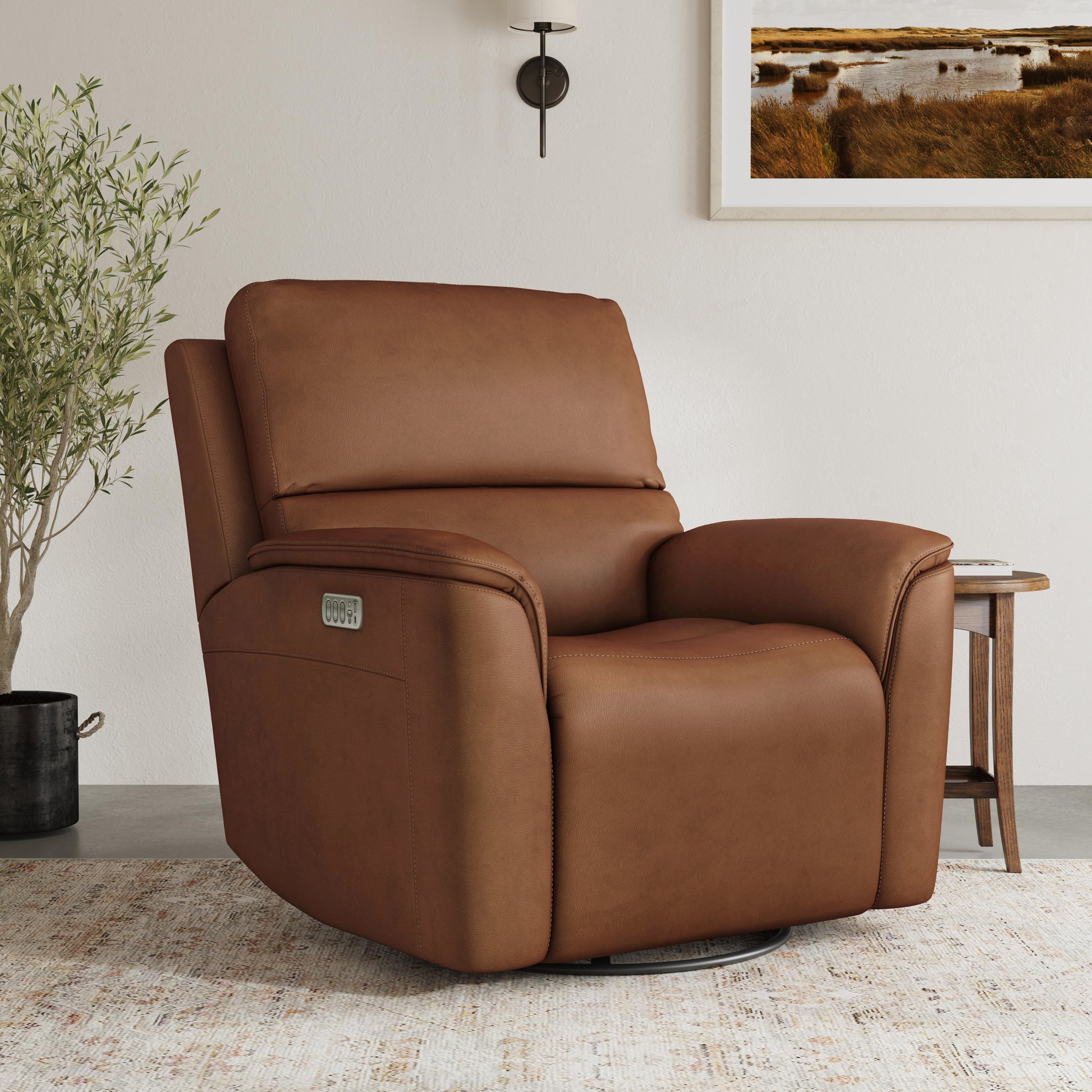 Flexsteel Henry Power Swivel Gliding Recliner with Power Headrest, Lumbar, Heat & Massage