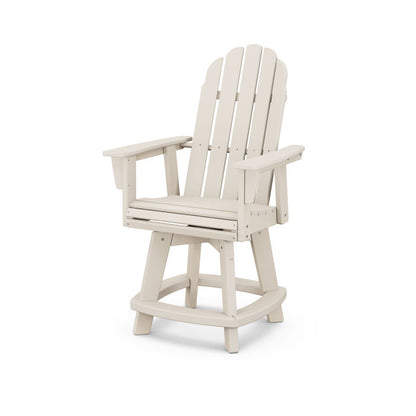 A sand Adirondack-style counter and swivel chair with  arms designed for outdoor use.