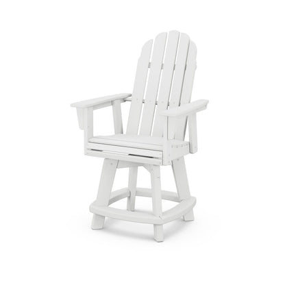 A white Adirondack-style counter and swivel chair with  arms designed for outdoor use.
