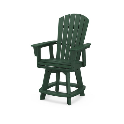 A green Adirondack-style counter and swivel chair with curved back and arms, designed for outdoor use.