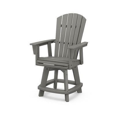 A gray Adirondack-style counter and swivel chair with curved back and arms, designed for outdoor use.
