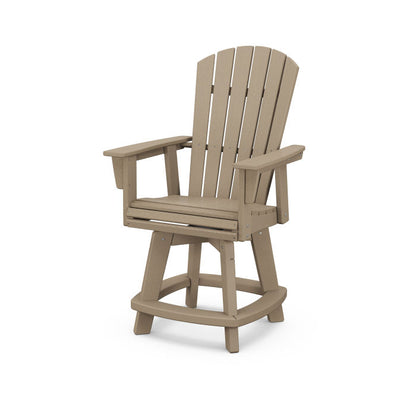A vintage sahara Adirondack-style counter and swivel chair with curved back and arms, designed for outdoor use.