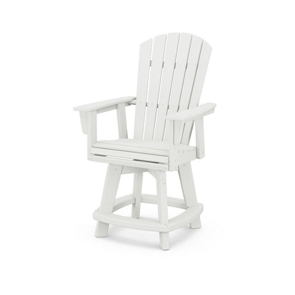 A vintage white Adirondack-style counter and swivel chair with curved back and arms, designed for outdoor use.