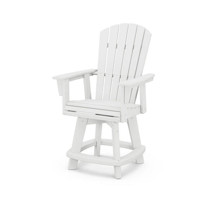 A white Adirondack-style counter and swivel chair with curved back and arms, designed for outdoor use.
