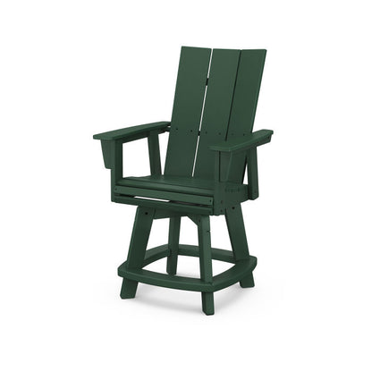 A green Adirondack-style counter and swivel chair with curved back and arms, designed for outdoor use.