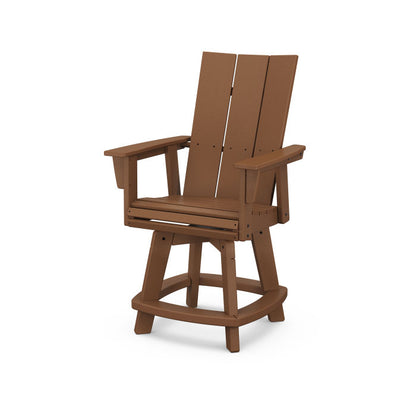 A teak Adirondack-style counter and swivel chair with curved back and arms, designed for outdoor use.
