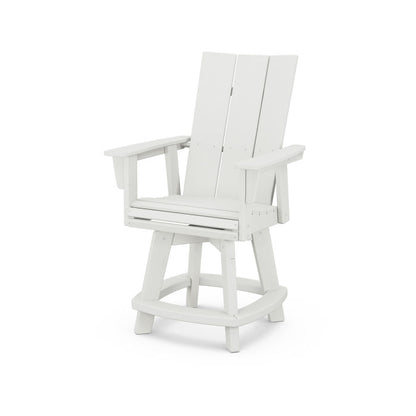 A vintage white Adirondack-style counter and swivel chair with curved back and arms, designed for outdoor use.