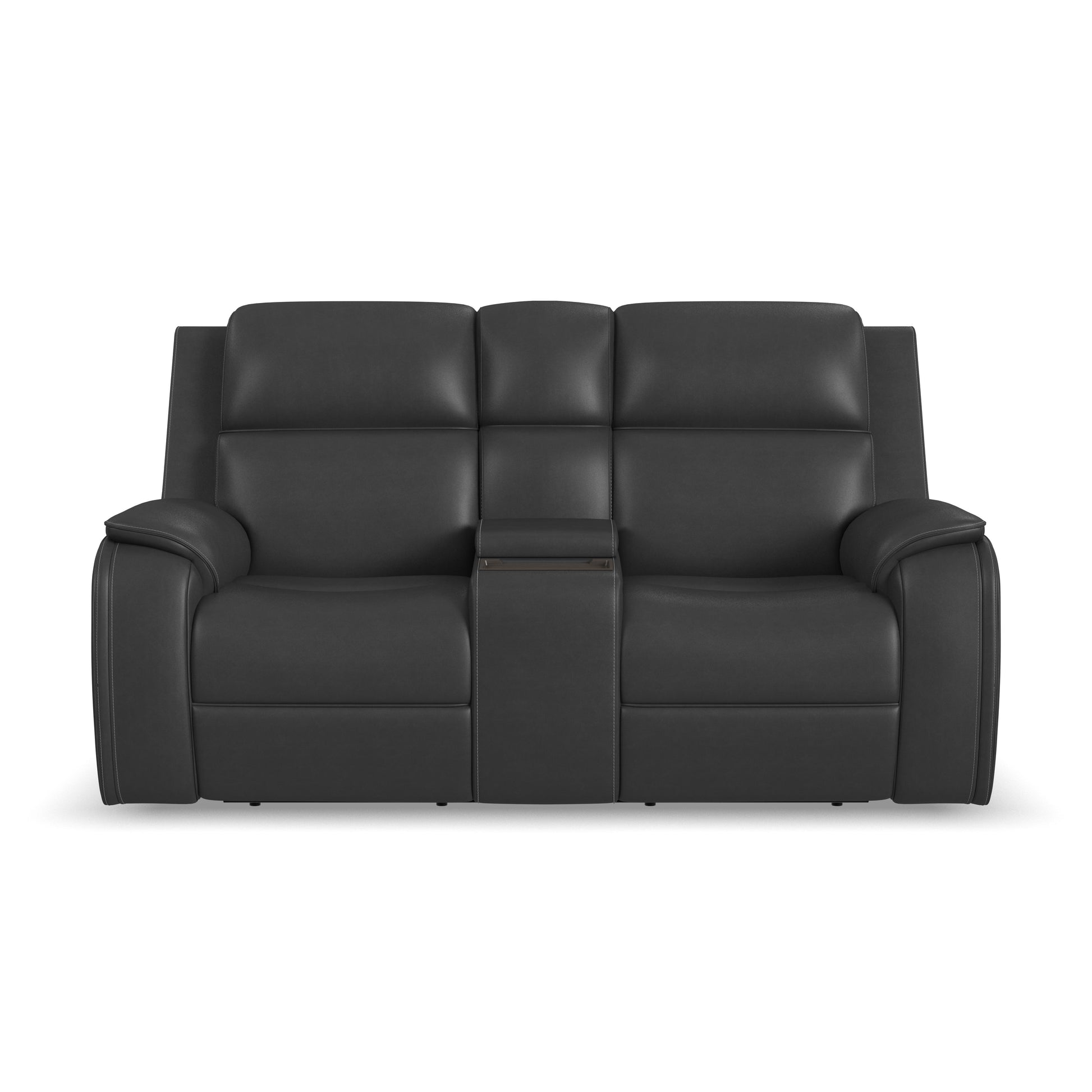 Flexsteel Ziggy Leather Power Reclining Loveseat with Console, Power Headrest, Lumbar, Heat & Massage