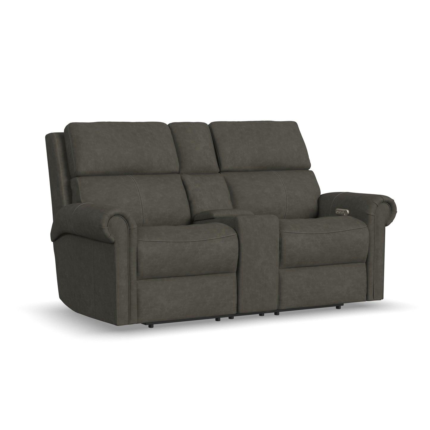 Flexsteel Bernard Power Reclining Loveseat with Console, Power Headrests & Lumbar