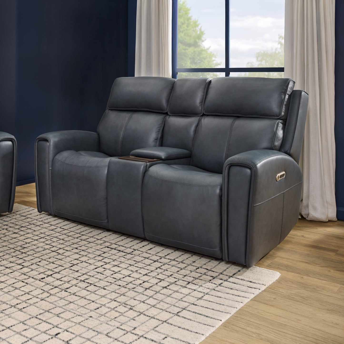 Flexsteel Warren Power Reclining Loveseat with Console, Power Headrest & Lumbar
