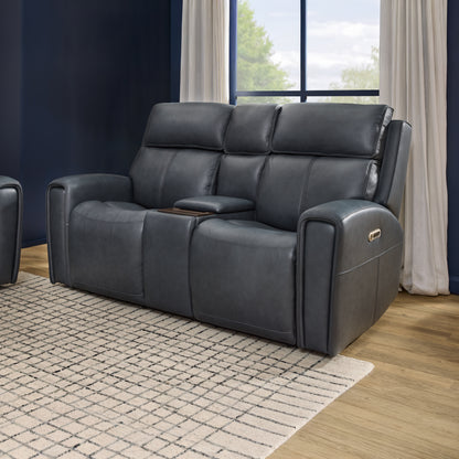 Flexsteel Warren Leather Power Reclining Loveseat with Console, Power Headrest & Lumbar