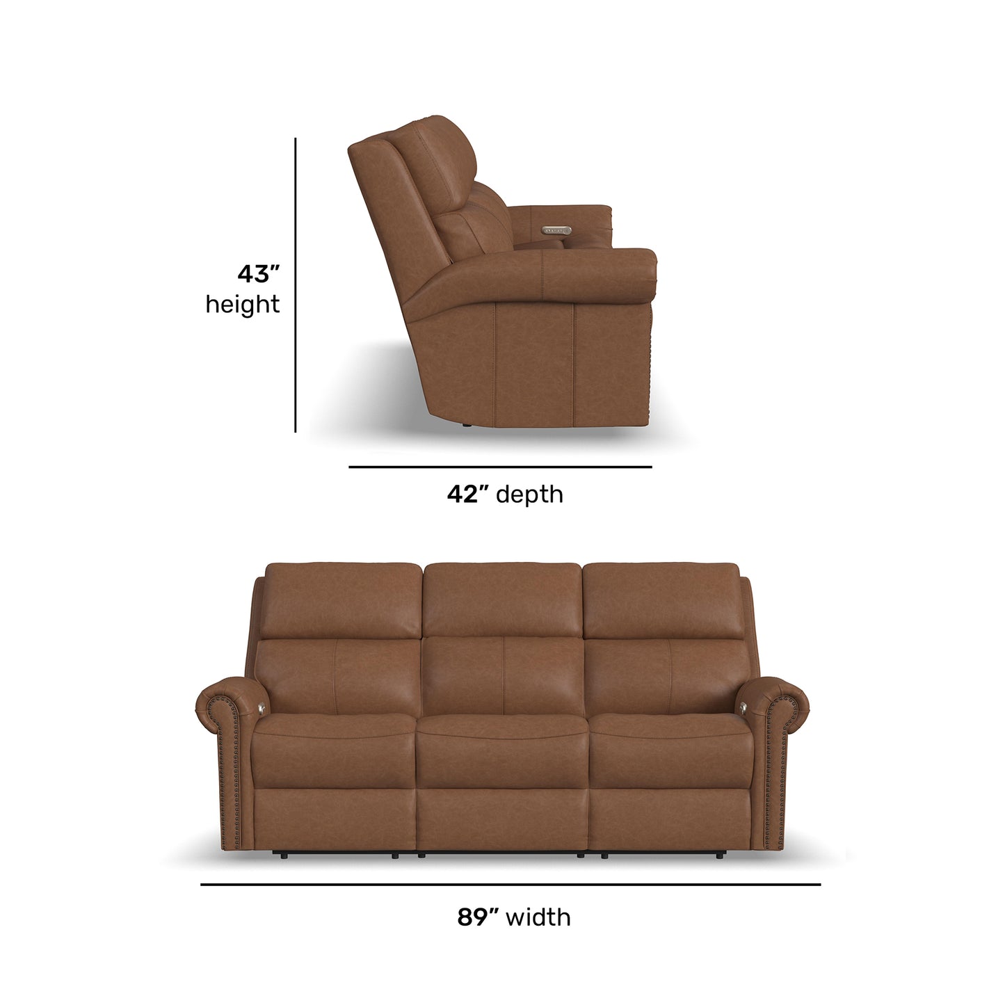 Flexsteel Bernard Power Reclining Sofa with Console, Power Headrests & Lumbar