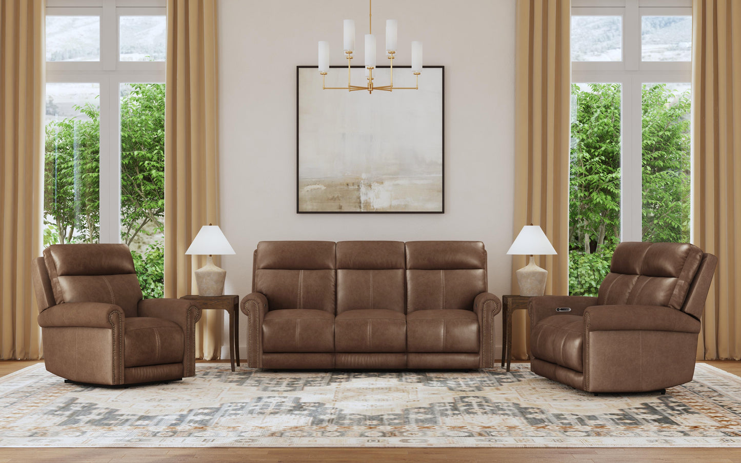 Flexsteel Alexander Power Reclining Sofa with Console, Power Headrest & Lumbar