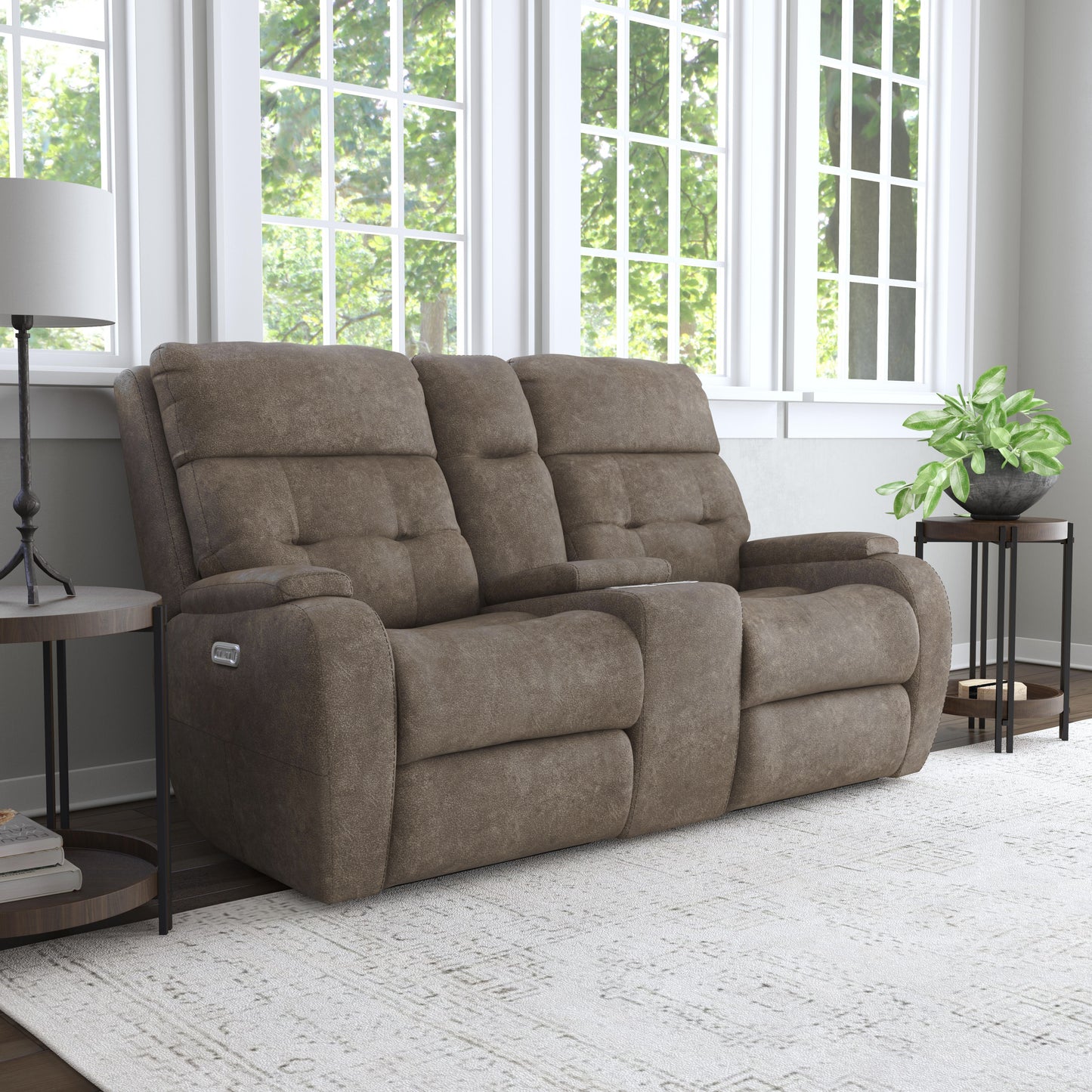 Flexsteel Strait Power Reclining Loveseat with Console & Power Headrests