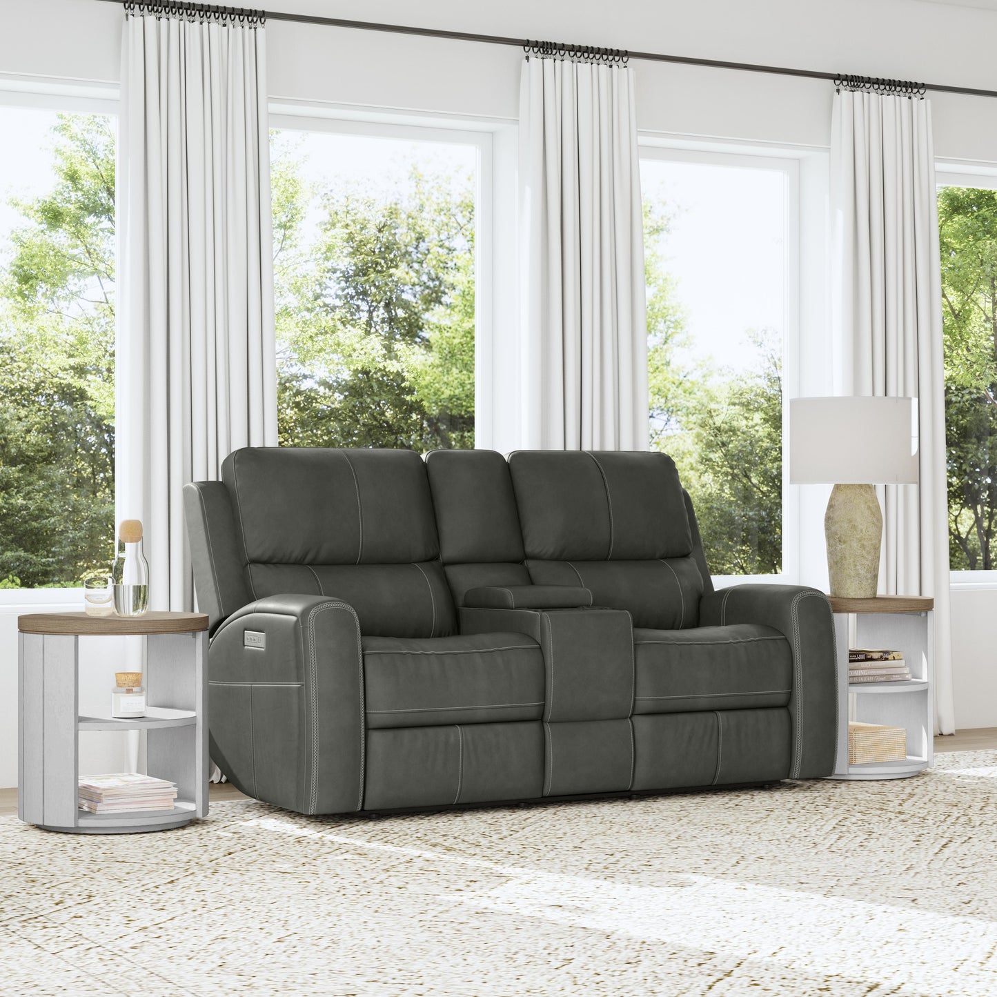 Flexsteel Linden Power Reclining Loveseat with Console & Power Headrests & Lumbar