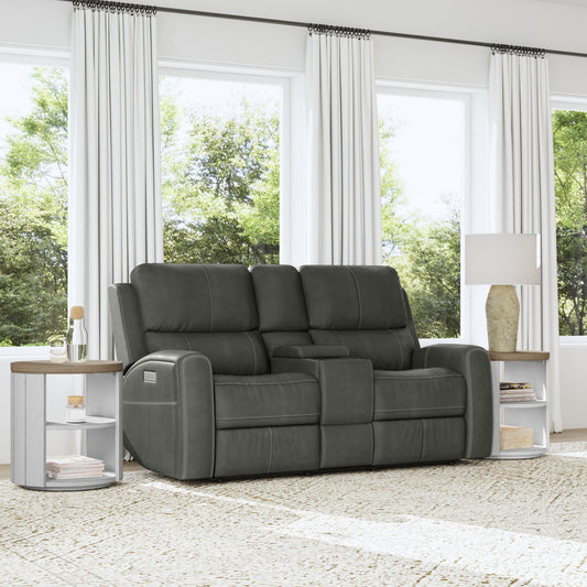 Flexsteel Linden Leather Power Reclining Loveseat with Console & Power Headrests & Lumbar