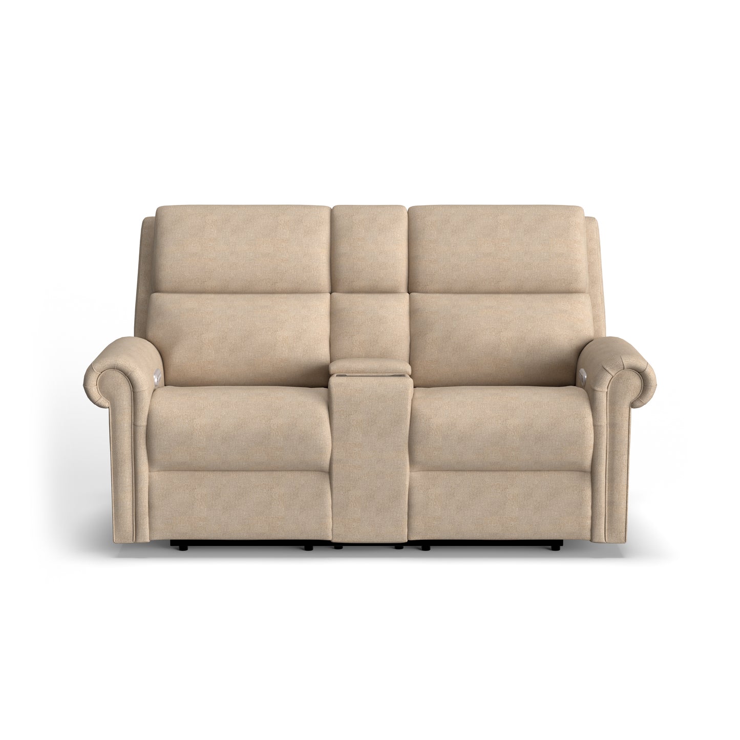 Flexsteel Bernard Power Reclining Loveseat with Console, Power Headrest, & Lumbar