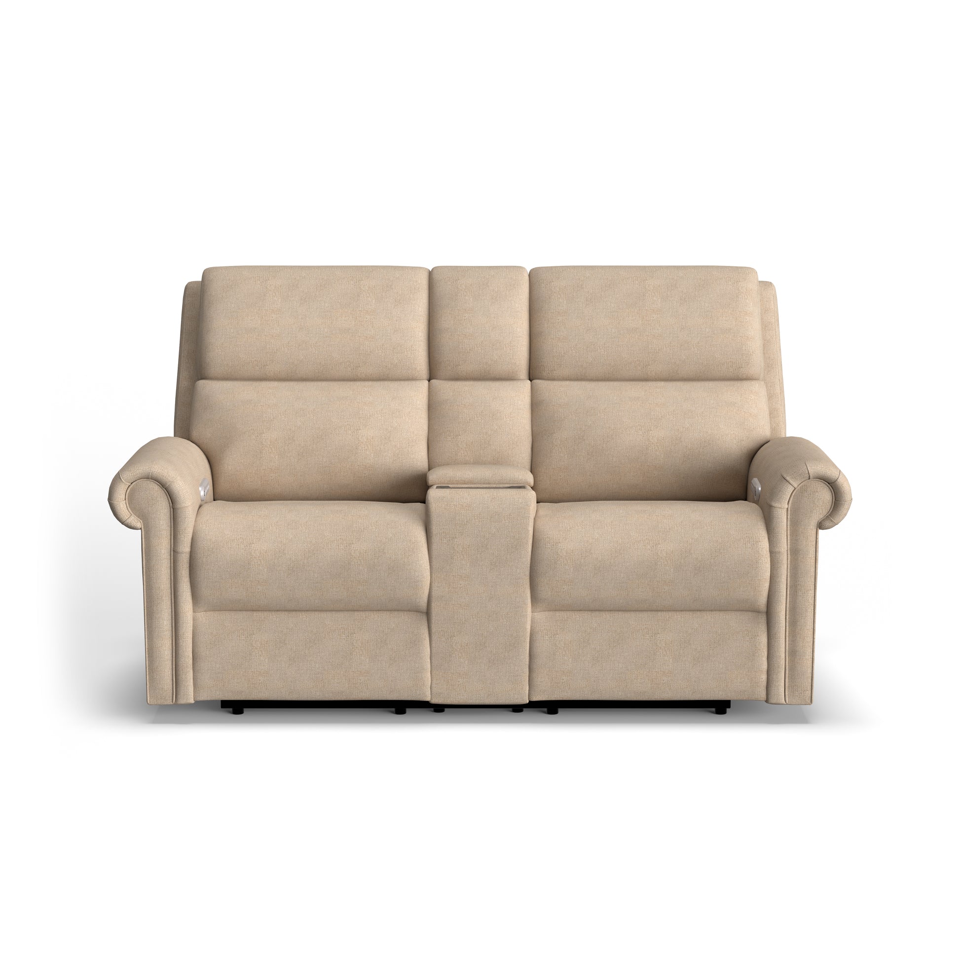 Flexsteel Bernard Power Reclining Loveseat with Console, Power Headrest, & Lumbar