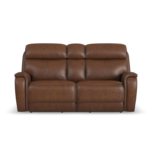 Flexsteel Walker Leather Power Reclining Loveseat w/ Console, Power Headrest & Lumbar