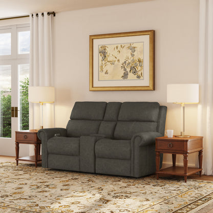 Flexsteel Bernard Power Reclining Loveseat with Console, Power Headrests & Lumbar