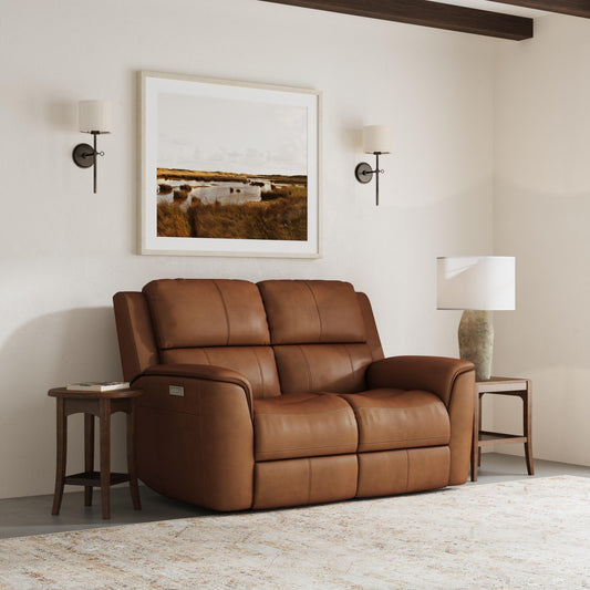 Flexsteel Henry Leather Power Reclining Loveseat with Power Headrests & Lumbar