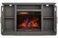 Gray entertainment console with electric fireplace insert