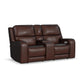 Flexsteel Oasis Leather Power Reclining Loveseat with Console, Power Headrests, Lumbar, Heat & Massage