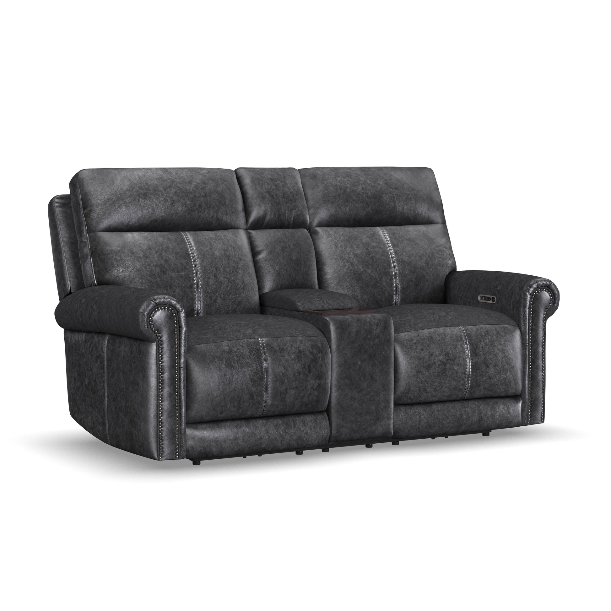 Flexsteel Alexander Power Reclining Loveseat with Console, Power Headrest & Lumbar
