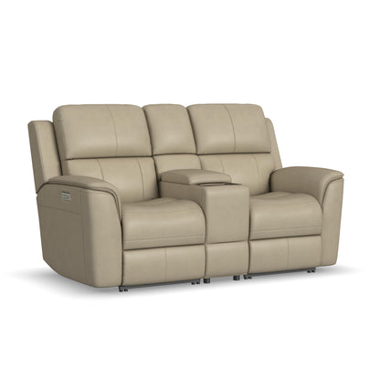 Flexsteel Henry Leather Power Reclining Loveseat with Console & Power Headrests & Lumbar