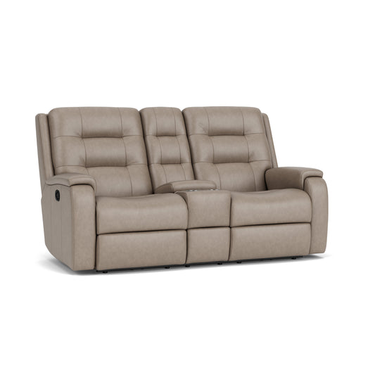 Arlo Leather Reclining Loveseat with Console - Driftwood