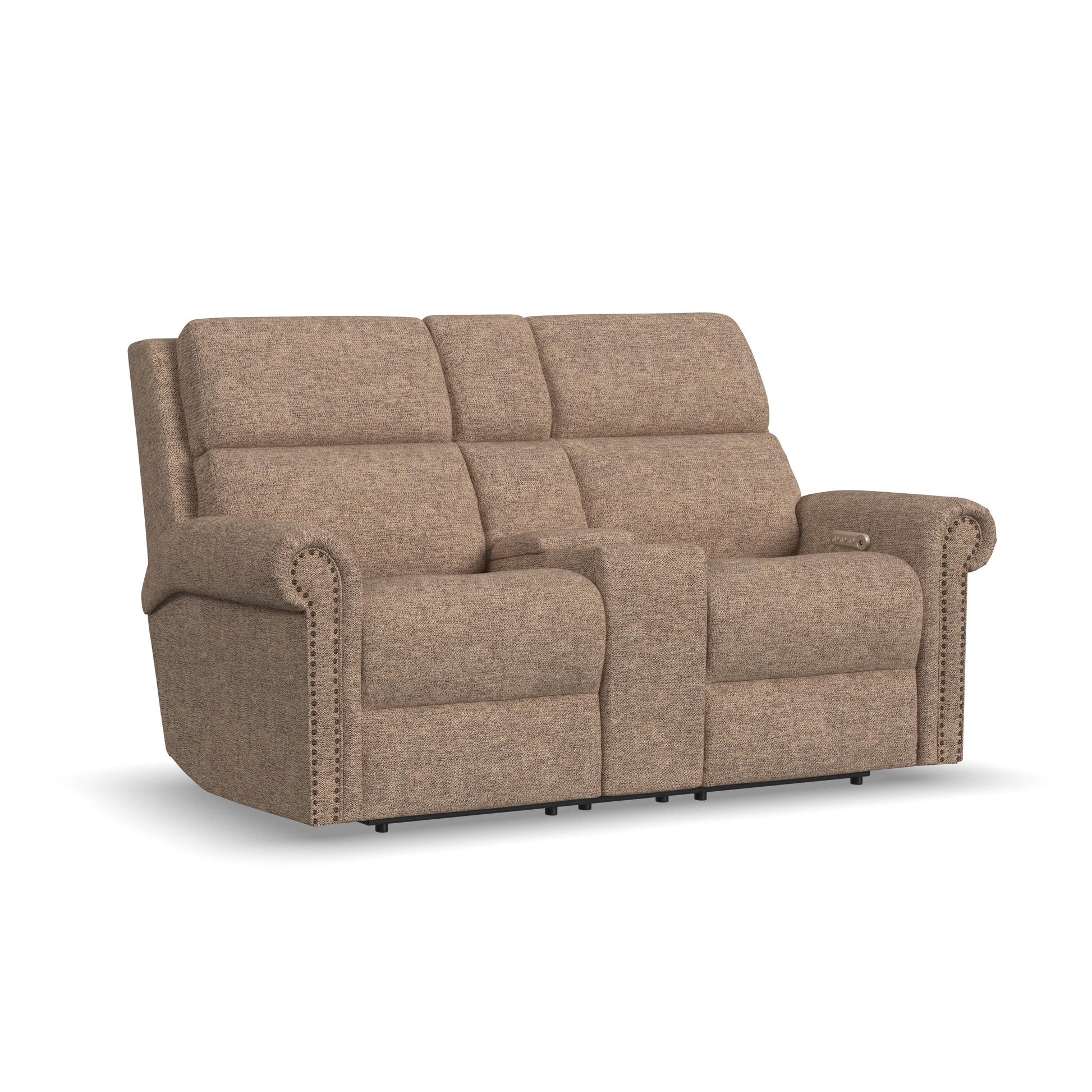 Flexsteel Bernard Power Reclining Loveseat with Console, Power Headrest, & Lumbar