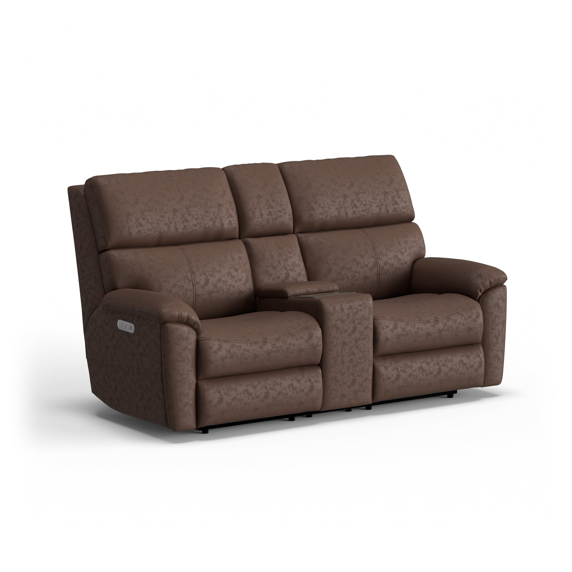 Porter Leather Power Reclining Loveseat with Console, Power Headrest, & Lumbar - Chocolate