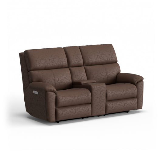 Porter Leather Power Reclining Loveseat with Console, Power Headrest, & Lumbar - Chocolate