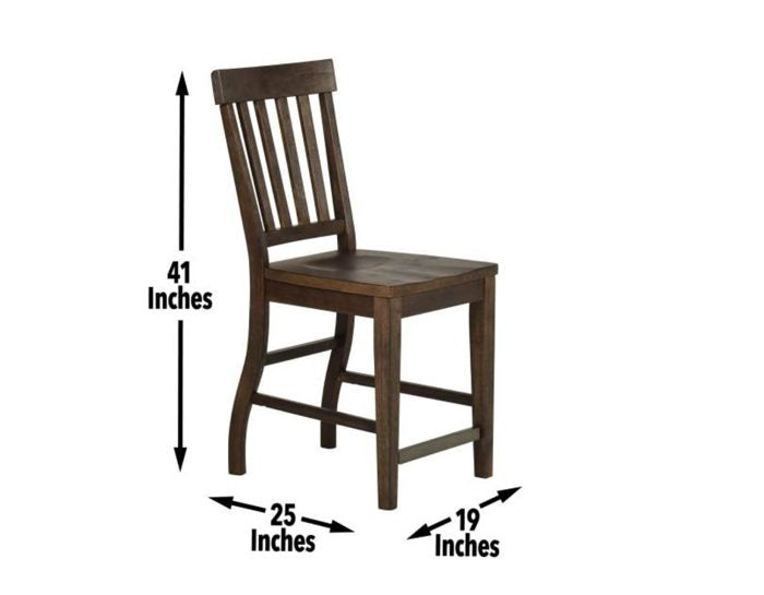 Wooden chair with dimensions labeled on a white background