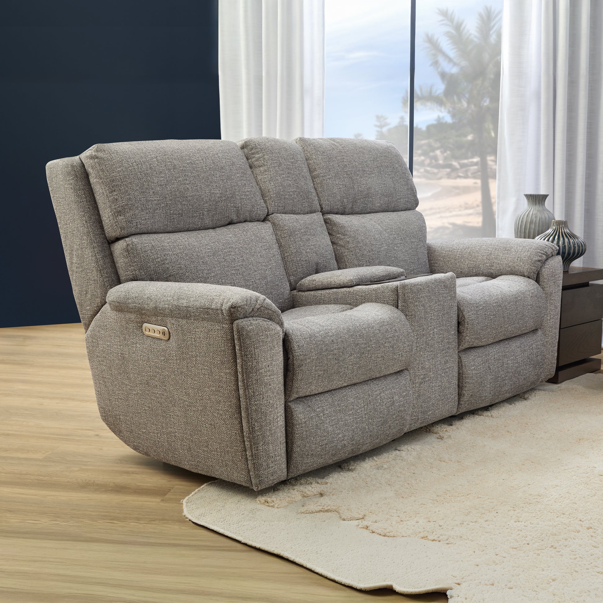 Flexsteel Porter Power Reclining Loveseat with Console, Power Headrests & Lumbar