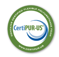 CertiPUR-US certified flexible polyurethane foam label on a white background