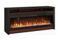 Electric fireplace with glowing flames inside a black frame on a white background