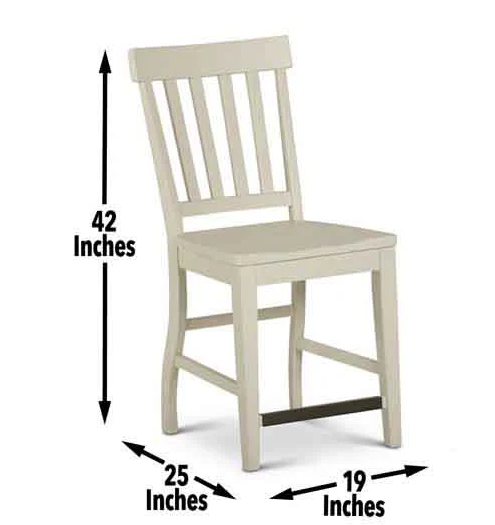 White chair with dimensions labeled on a white background