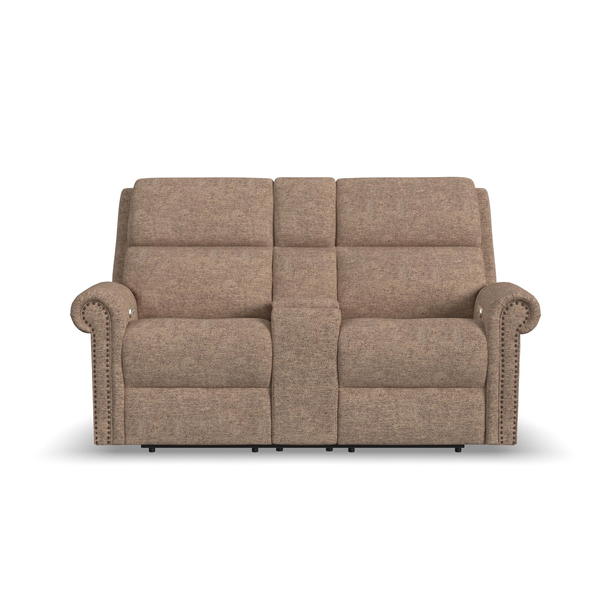 Flexsteel Bernard Power Reclining Loveseat with Console, Power Headrest, & Lumbar
