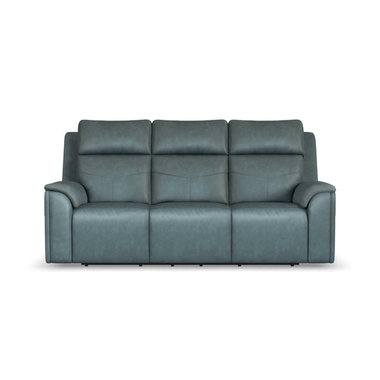 Flexsteel Vernon Power Reclining Sofa with Console, Power Headrest, Lumbar, Heat & Massage