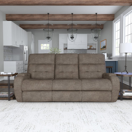 Strait Leather Power Reclining Sofa with Power Headrests - Sisal