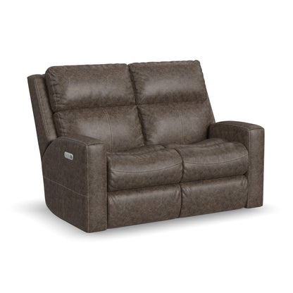 Score Leather Power Reclining Loveseat with Power Headrests & Lumbar - Chocolate
