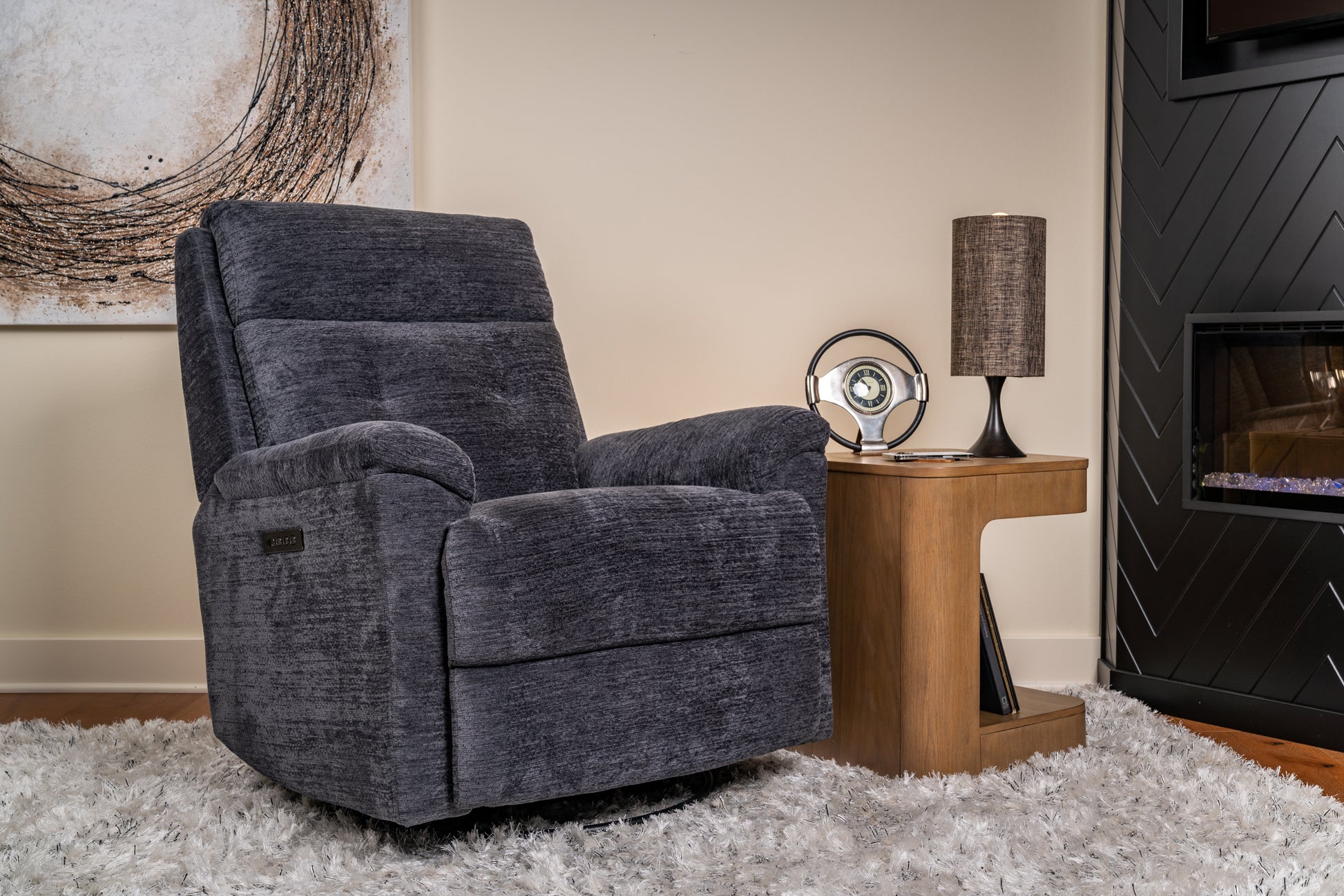 Flexsteel Sophisticated Power Swivel Gliding Recliner with Power Headrest & Lumbar
