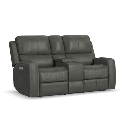 Flexsteel Linden Leather Power Reclining Loveseat with Console & Power Headrests & Lumbar