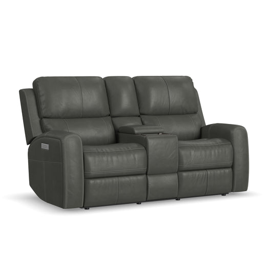 Flexsteel Linden Leather Power Reclining Loveseat with Console & Power Headrests & Lumbar