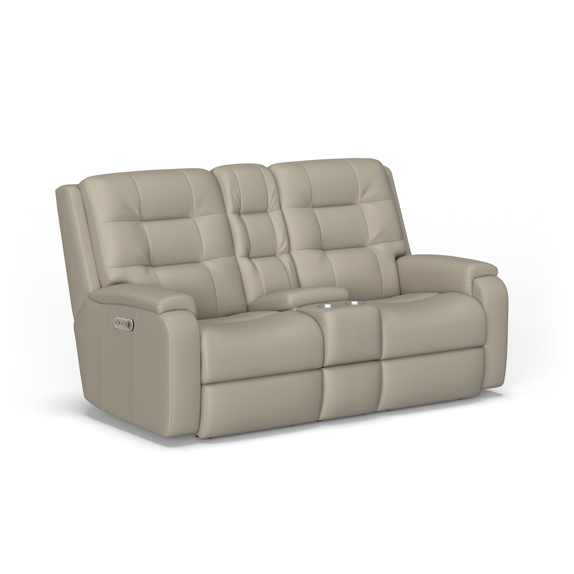 Arlo Leather Power Reclining Loveseat with Console & Power Headrests - Chalk