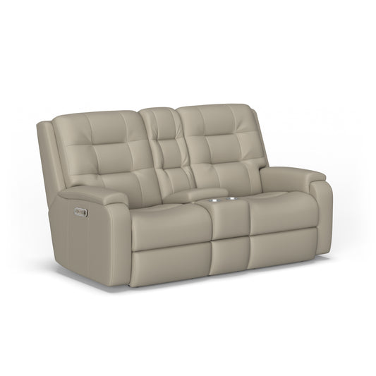 Arlo Leather Power Reclining Loveseat with Console & Power Headrests - Chalk